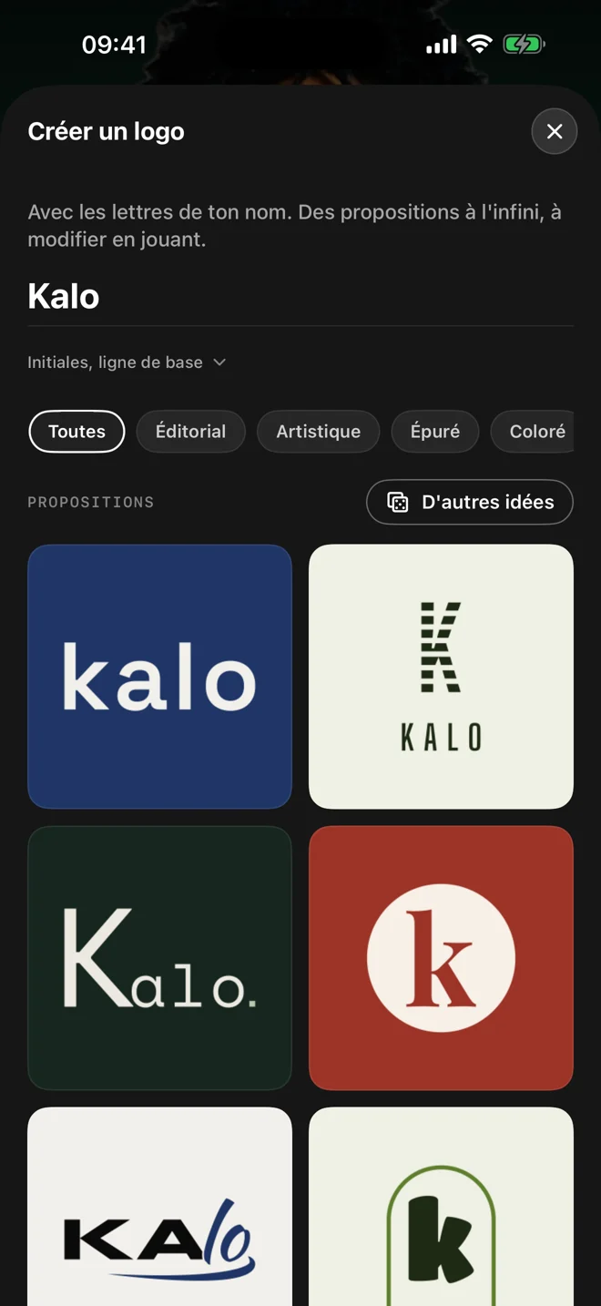 Le créateur de logo de Motionless sur iPhone