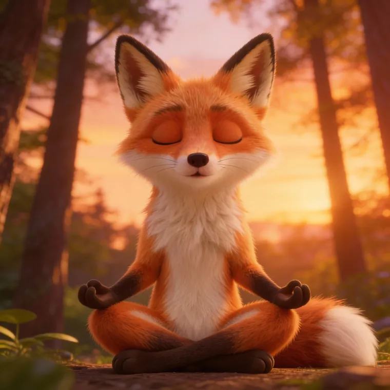 Le renard médite assis en tailleur