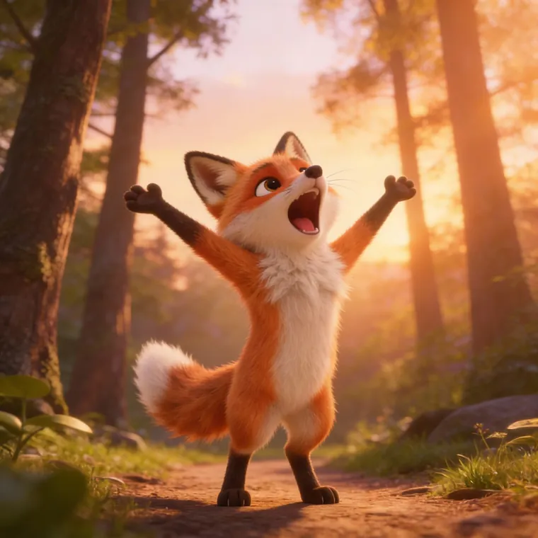 Le renard s'étire les bras en l'air